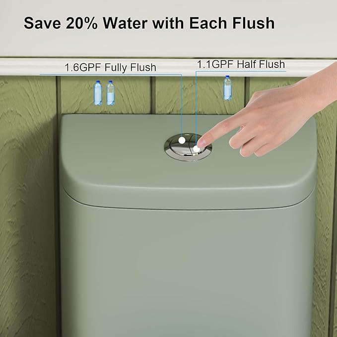 Dual Flush One Piece Toilets for Bathrooms, Compact Toilet Elongated with Soft Closing Seat, Modern 12 Inch Rough in Toilet, 1.61 GPF & Map 1000g, Comfort Height, Silent Design (Sage Green)