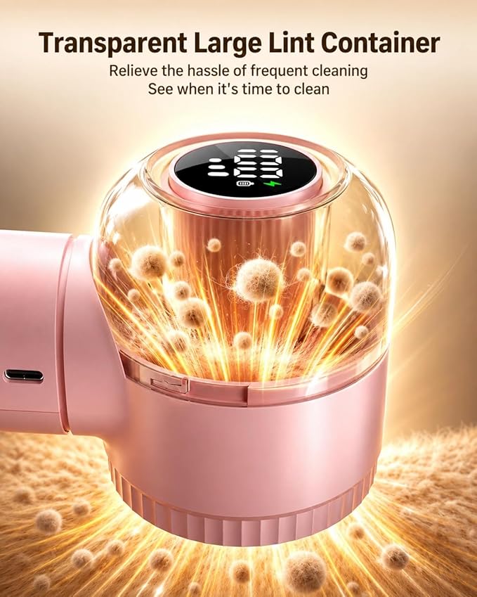Fabric Shaver, 𝟮 𝗶𝗻 𝟭 Rechargeable Lint Remover with Brush, Large Sweater Shaver with Digital Display, 3 Speeds Lint Shaver, 6-Leaf Blades Lint Remover for Clothes, Sofa, Bedding, Pink | Digital Display, 3 Speeds, 6-Leaf Blades, 1200mAh Rechargeabl...