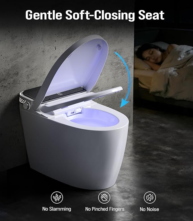 Tankless Smart Toilet Bidet with Auto Open/Close, Dual Auto Flush, Heated Seat, Air Dryer, Multiple Cleaning Modes, One-Piece Design, Blackout Flush, Ideal for Modern Bathrooms