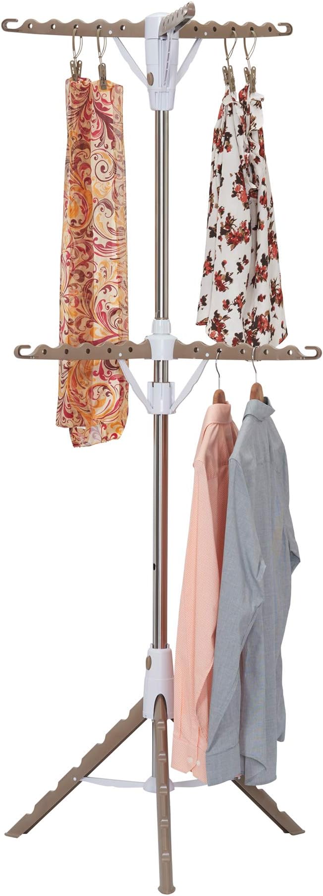 Household Essentials 2 Tier Tripod Clothes Drying Rack, Air Dryer and Garment Rack, Use to Dry Laundry or Hang Clothes, Portable and Compact, Tan