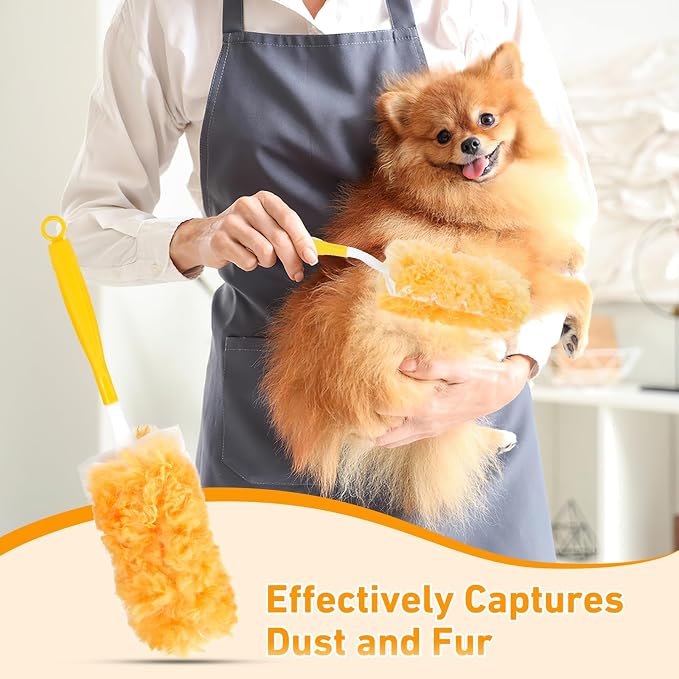 360° Duster Refills Kit for Swiffer Duster, 25 Pack & 1 Handle, Multi-Surface Dusters with 4X Cleaning Power. Efficient Duster Kit for Cleaning Pet Hair, Home, Office, Blinds, Furniture and More