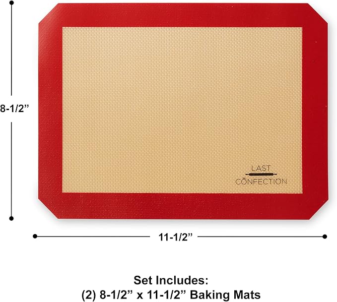 Last Confection Silicone Baking Mat - Set of 2 Non-Stick Quarter Sheet (8-1/2" x 11-1/2") Professional Food Safe Tray Pan Liners