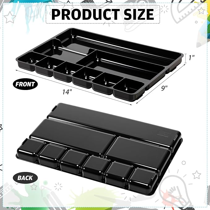 Junkin 2 Pcs Shallow Drawer Organizers 14" x 9" x 1" Desk Drawer Organizer Tray with 9 Storage Compartments for Home Office Classroom School Organizing Pens Paper Clips Sticky Notes (Black)