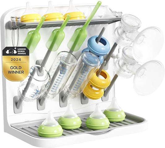 Lifewit 10-Hooks Baby Bottle Drying Rack for Countertop, BPA Free | Vertical Bottle Storage Organizer, Stand-Up Dryer Holder for Pacifiers, Pump Parts, Baby Stuff, Newborn Essentials Must Haves