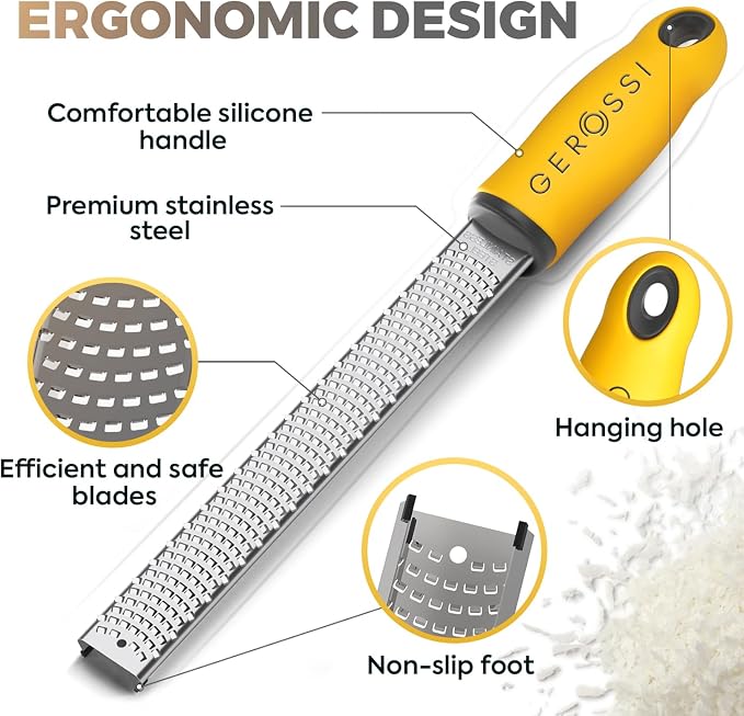 Stainless Steel Cheese and Citrus Zester Grater w/Extra Sharp Blade - Perfect for Lemons, Parmesan, Garlic, Chocolate - Spice Up any Kitchen Dish in Seconds with Your Premium Hand Held Shredder