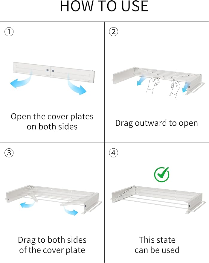 JOOM Wall Mounted Clothes Drying Rack,31.5 Inch Foldable Rack,White,Poles | 5 Aluminum Rods, 60 lb Capacity Collapsible Wall Mount Laundry Drying Rack for Laundry Room, Bathroom, Balcony