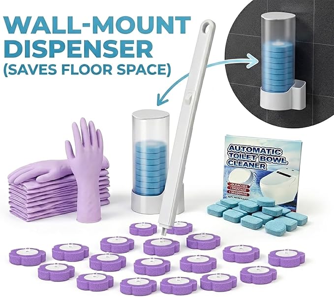 Disposable Toilet Brush, All-in-One Toilet Cleaning Kit - with 18 Refills, 12 Extended Cleaning Gloves &12 Deep Clean Tablets - No Touch Bathroom Wand, Zero-Touch Cleaning System for Home & Apartment