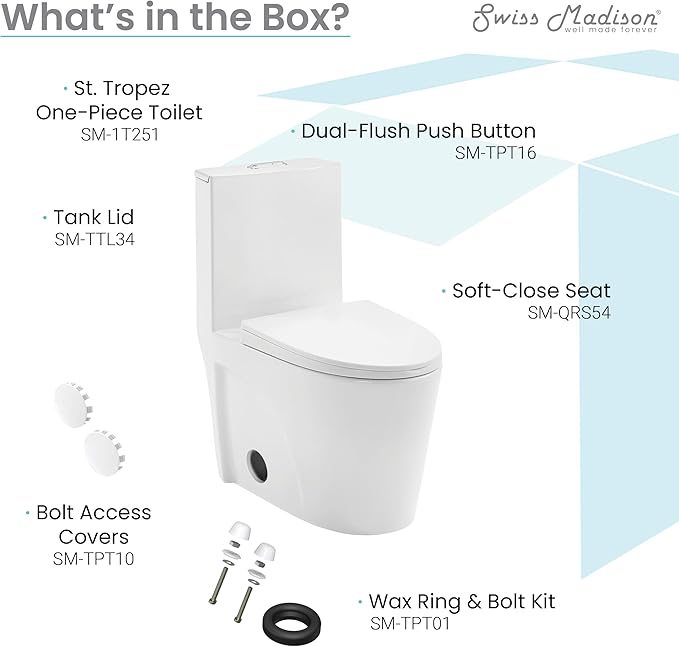 St. Tropez One-Piece 14" Rough-in 1.1/1.6 GPF Dual Top Flush Elongated Toilet in Glossy White