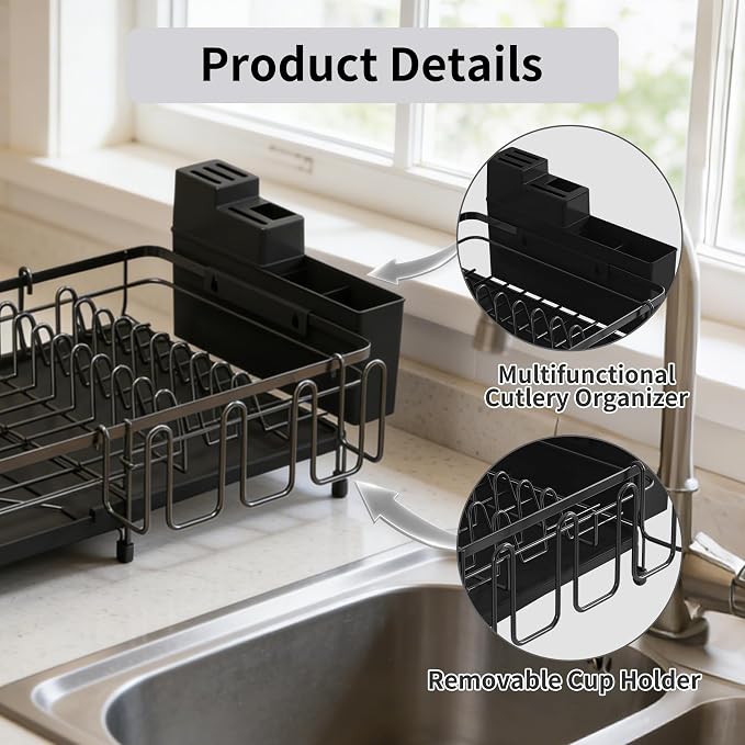 Foldable Drying Dish Rack for Kitchen Counter, Drying Rack Kitchen Sink Organizer, Sink Dish Drainer with Plate Holder, Small Kitchen Dish Strainer & Dish Dryer Organizer, Adjustable 13.7"-22.83"