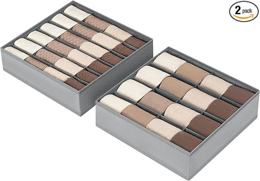 Joyoldelf Sock Organizer Drawer Organizer - Underwear Organizer, Collapsible Closet Organizers and Storage Sock Holders Organizers for Storing Socks, Ties, Belts 2 Pack(Gray)