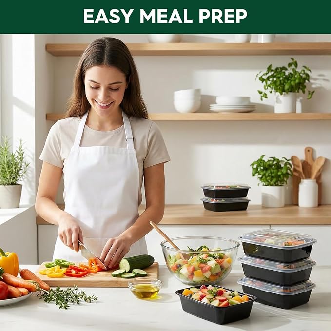 Glotoch Meal Prep Containers 32oz 50 Pack(100 Piece) with Lids, Plastic Food Storage Containers Reusable, Bento Boxes for Portion Control,Takeout, Lunch, Salad, Microwave/Freezer/Dishwasher safe
