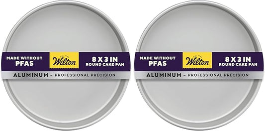 Wilton Aluminum Round Cake Pan, 8 x 3-Inch, Silver (Pack of 2)