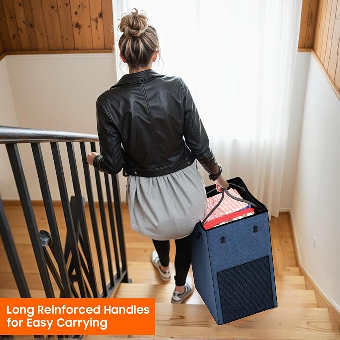 Laundry Hamper with Wheels, 150L Rolling Laundry Basket with Bag & Handles | Sturdy Metal Frame | Removable Bag | Large & Tall Dirty Clothes Hampers for Laundry Room, Bedroom, Dorm, Bathroom-Blue