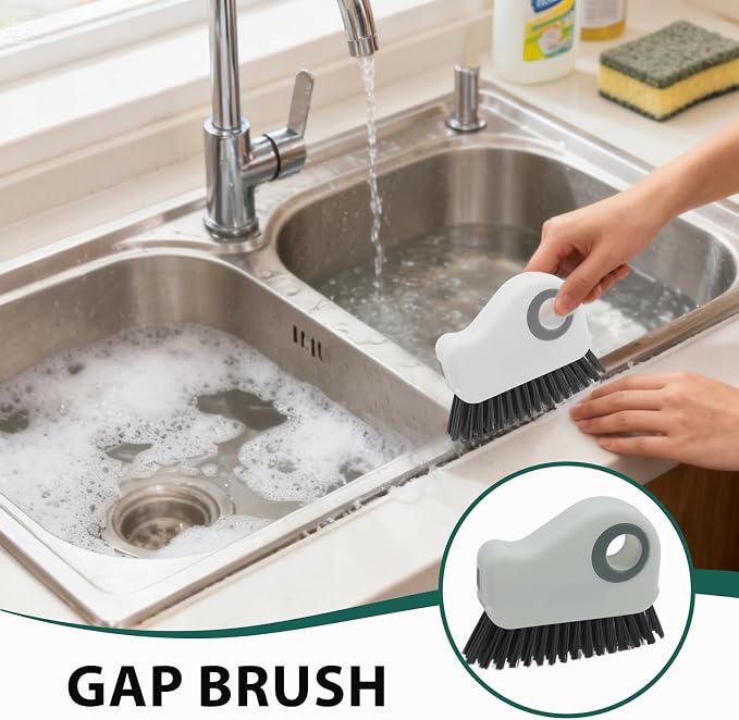 2-in-1 Window Groove Cleaning Brush, Handheld Crevice Cleaner Tool with Dustpan, Sliding Door Track Cleaning Brushes for Keyboard Blind Gap Corner Detail Sweeper Space
