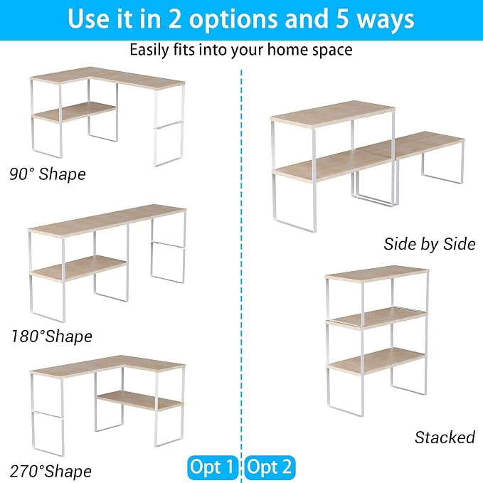 Golener Kitchen Counter Organizer, Countertop Shelf, Adjustable, Stackable | Kitchen Countertop Organizer, Spice Rack, 2-Tier Countertop Shelves, Corner Desk Shelf, Corner Counter Shelf, Natural Beige