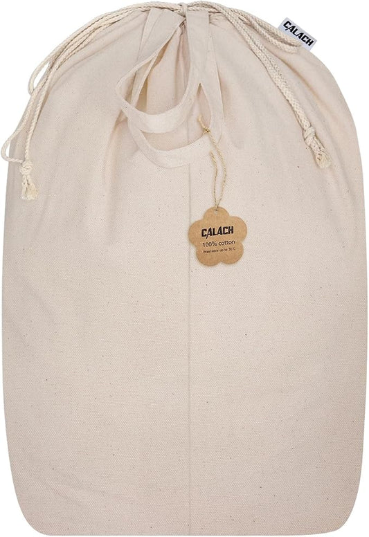 Cotton Canvas Laundry Bag with Handles & Base 16"Wx16"D x27.6"H, Natural | Extra Large Heavy Duty Laundry Basket Hamper Liner Replacement, Washable Drawstring Dirty Clothes Bag Cotton Storage Sack