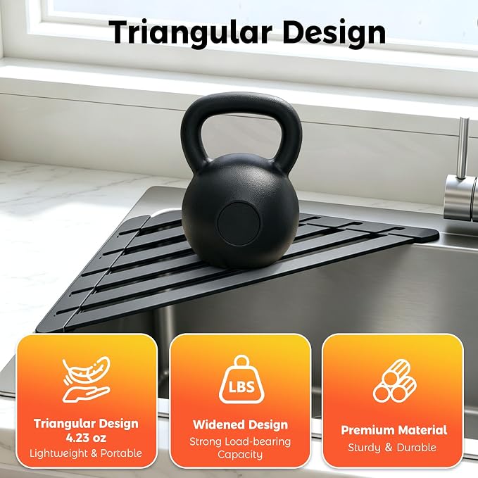 Sink Corner Drying Rack - Foldable Triangular Sink Sponge Holder, Dish Drying Rack Over the Sink, Kitchen Sink Accessories (Grey, 13.78" x 7.87")