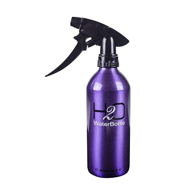 Cricket H2O Water Spray Bottle for Hair Mist – Continuous Stream, Adjustable Nozzle & Stronger Spray Bottles, Durable Aluminum, Refillable for Hair Styling & Barber Use – 13.5 oz, Sparkle Purple