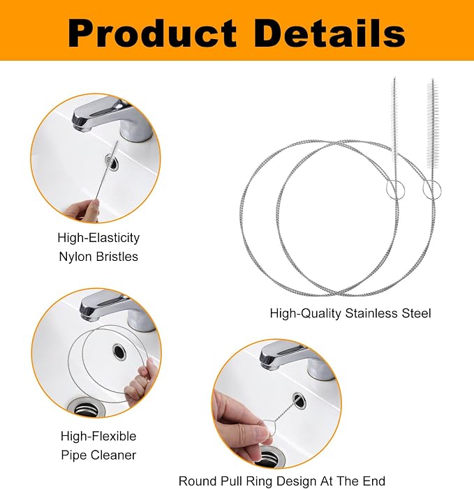 4 Pcs Long Straw Cleaner Brush, Drain Brush Pipe Cleaning 39.4 Inches for Cleaning Straw, Tube, Pipe, Hose, Refrigerator Drain – White