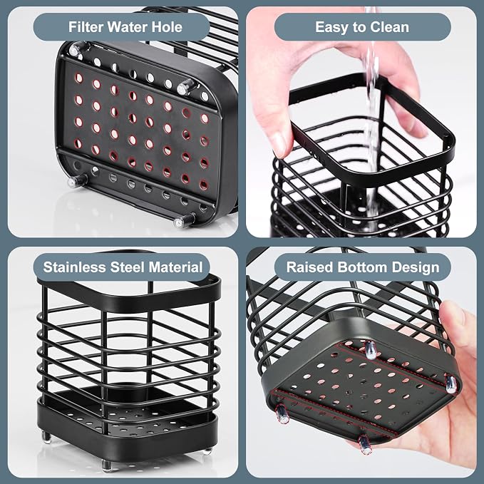 Utensil Holder, Stainless Steel Utensil Drying Rack for Kitchen Counter, Silverware Cutlery Flatware Holder Forks, Knives, Spoons, Chopsticks Organizer (Black)