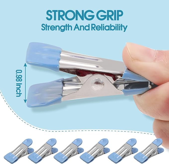 Clothes Pins Heavy Duty, 30 Pack, 2.17 Inch Metal Chip Clips, Blue | Clothespins for Photo Drying Clothesline Laundry Sock, Bag Clips for Food Kitchen Stainless Steel with Rubber