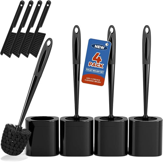 Holaloha Toilet Brush, 4 Pack Toilet Brush and Holder Set Bathroom Accessories, Toilet Bowl Brush and Holder with 4 Crevice Brush for Bathroom, Toilet Scrubber Brush, Black