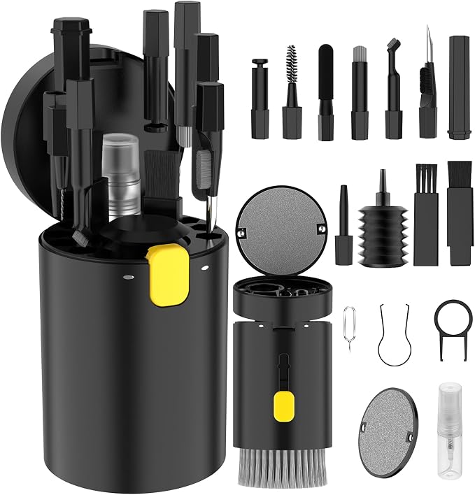 VICHYIE 20 in 1 Multifunctional Cleaner Kit for Electronic Devices (Black) | Keyboard Cleaning Brush, Headphones Cleaner Kit for AirPods, Multi-Tool for Cleaning Laptop, Earbuds, Camera, Cellphones
