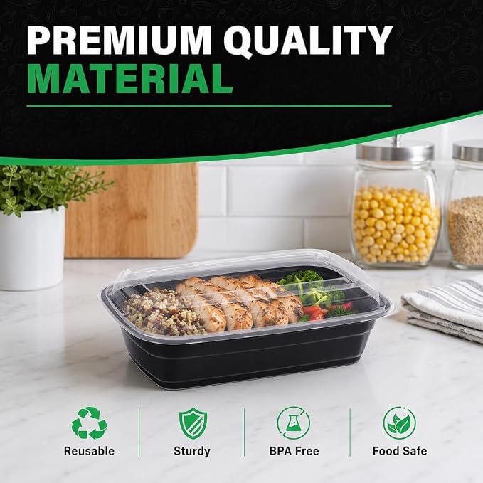 WUHUIXOZ Meal Prep Container, 50 Pack 32 oz Food Storage Containers with Lids, Disposable Bento Box Reusable Plastic Lunch Box, BPA Free Take-Out Box Microwave Dishwasher Freezer Safe