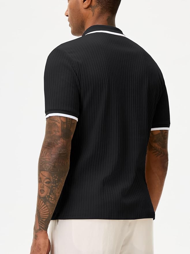 Comdecevis Men's Regular Fit Short Sleeve Knit Polo Shirts | Business casual, lightweight, breathable, stretch textured fabric, moisture wicking, easy care