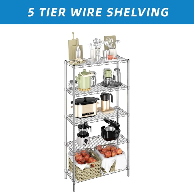 Guan River 5-Shelf Adjustable Metal Wire Shelving,Chrome,36"L x 14"W x 72"H | Height Adjustable,Sturdy and Durable,Storage Sehlf Display Rack for Office,Kitchen,Bedroom,Bathroom,Garage