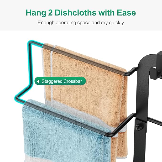 GSlife Sink Caddy Kitchen Sink Organizer - Large Sponge Holder for Brush | Drip Tray Design, Towel Bar and Glove Clip for Sponge Storage, Sink Counters, Cleaning Tools and Kitchen Daily Use