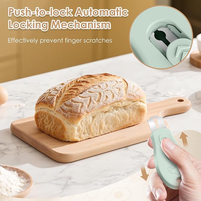 Bread Lame Sourdough Scoring Tool, Extractable & Magnetic Bread Scoring Tool, Scoring Knife for Bread Baking, Bread Razor for Homemade Bread, Sourdough Scorer Tool, Includes 5 Razor Blades-Gray
