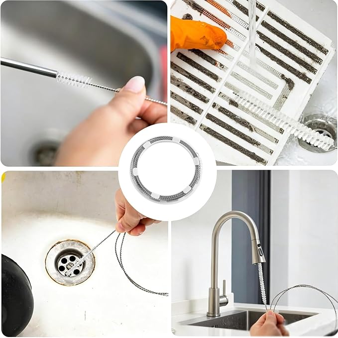 2 Pack Flexible Drain Cleaning Kit-160 Inch Flexible Stainless Steel Drain Brush and 80 Inch Spring Drain Auger