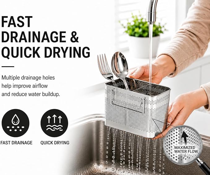 HOME&I SUS 304 Silverware Basket for Dish Rack, Hanging Utensil Holder