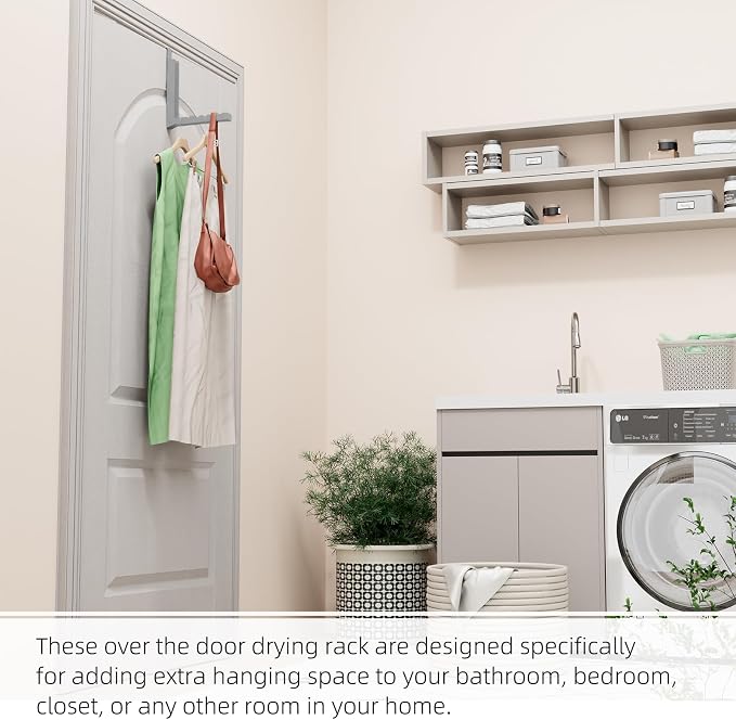 BAKON Over The Door Hanger Folding Clothes Drying Rack, Folding Hanging Coat Rack for Indoor Laundry Room Compact Small Space Foldable Portable Clothing Hanger Hook Collapsible-2 Pack (Gary)