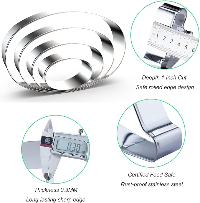 Oval Cookie Cutter Set Large - 5 Inch, 4 Inch, 3 Inch, 2 Inch - Geometric Frame Plaque Cookie Cutters Shapes Molds - Stainless Steel