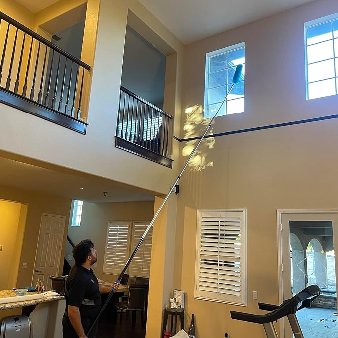 30 Foot High Ceiling Fan, Cobweb Duster with 6-24ft Extension Pole | Extendable, Reusable Feather, Window Cleaning Squeegee Kit