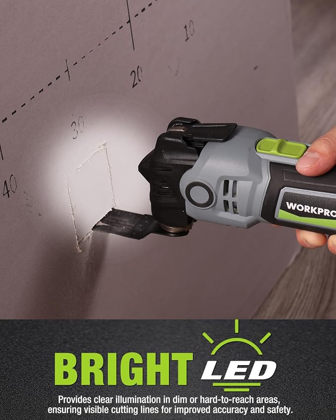 WORKPRO 400W Corded Oscillating Multi-Tool Kit | 6 speeds, 3.5° oscillation angle, LED light, quick blade change, and 23 accessories for DIY and home improvement