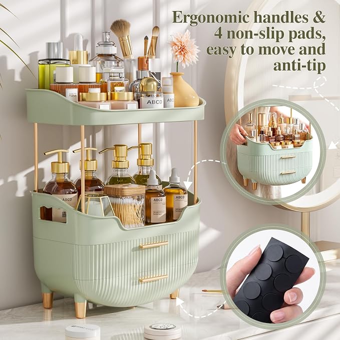 caktraie 4-Tier Makeup Organizer Bathroom Countertop Storage Green | Versatile storage for vanity, desk, bedroom; holds lipstick, perfume, skincare items