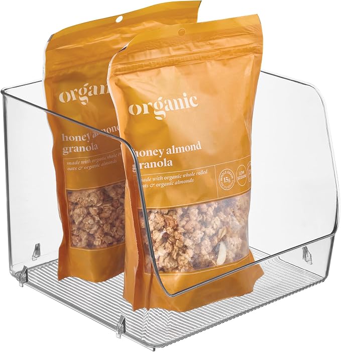 iDesign Linus Stacking Organizer Bins for Kitchen, Pantry, Office, Bathroom, Extra Large-Clear