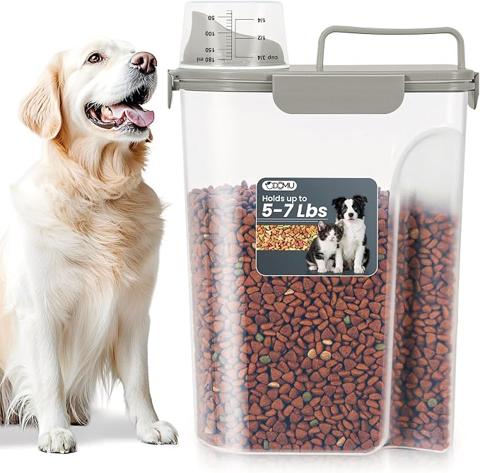 Dog Cat Food Storage Container, Pet Food Pourable Container Airtight with Large Spout & Cup, BPA-Free Plastic Food Dispenser for Pet Food, Bird Seed, Rice, Flour (Dark Olive, 5L)