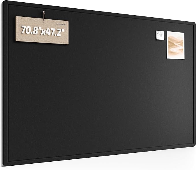 Fluxynara 70.8" x 47.2" Large Bulletin Board, Black | Cork Board Alternative with 48 Removable Adhesive Tabs, Foldable Felt Pin Board for Home, Office, Classroom & Dorm