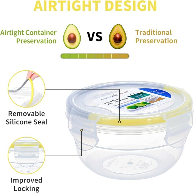 KIGI Small Plastic Bowls with Lid, Leakproof Round Food Storage Container Set for Meal Prep, Snack & Lunch, 4-Sided Locking Lid, Airtight, 10 oz / 1.25 Cup, 12 Piece Set