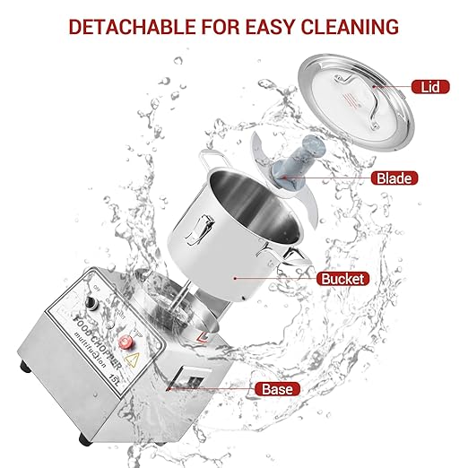 16 QT Commercial Food Processor, 1400W Stainless Steel Electric Food and Vegetable Processors, Easy Operation Chopper Meat Grinder Machine with Blade, Gloves, Brush, for Commercial Kitchen Restaurant