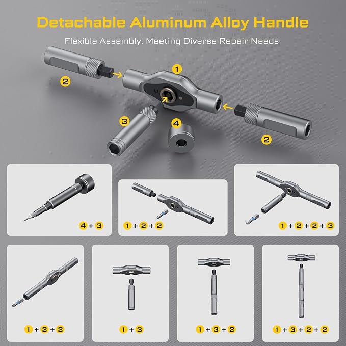 74 in 1 Magnetic Screwdriver Set, Ratchet Screwdriver Set | Detachable Allen Wrench T Handle & Storage Case, Gift for Men & Dad for Furniture, Electronics, Bicycle, DIY