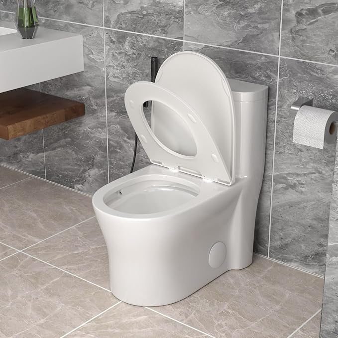 One Piece Toilet with ADA Height Seat- White Ceramic Toilets with 17.3" Chair Seat 1.1/1.16 GPF High Efficiency Water Saving Power Flush Toilet Bowl Modern Bathroom