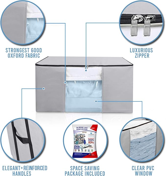 Cube Vacuum Storage Bags, Space Saver Bags, Premium Totes with Cubic Vacuum Compression Seal Bags for Clothing & Bedding. Space Saving Jumbo Organizer for Storing Clothes, Comforters,Blankets,Pillows+