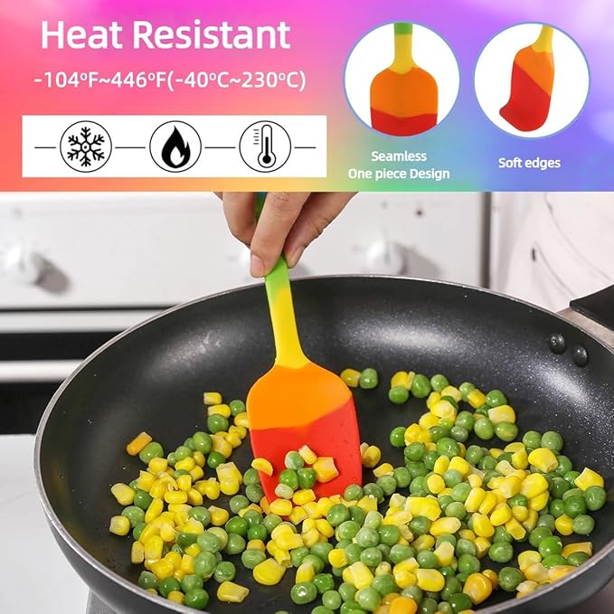 9-Piece Silicone Spatula Set, Non-Stick & Stainless Steel Core, BPA-Free, Dishwasher Safe Kitchen Utensils for Baking, Cooking, Mixing (Multicolor)