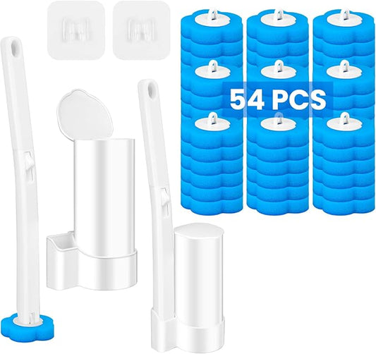 Disposable Toilet Brush, Extended Handle with 54 Cleaner Refills Toilet Brush for Toilet Bowl Cleaners, Bathroom Cleaning(2-Set)