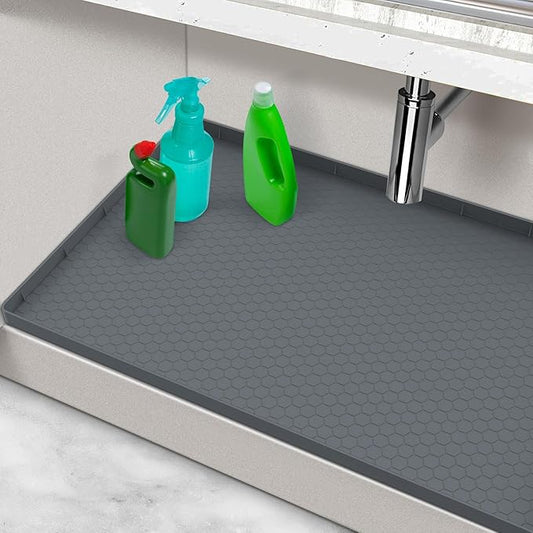 Under Sink Mats for Kitchen Waterproof 31" x 22", Silicone Under Kitchen Sink Mats and Protectors, Under The Sink Organizer for Kitchen and Bathroom Gray